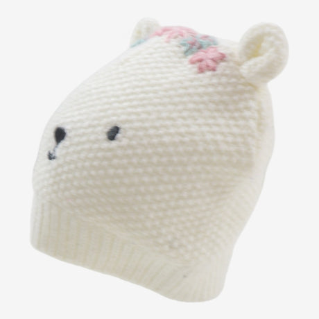 Cream Bear Hat with Flowers