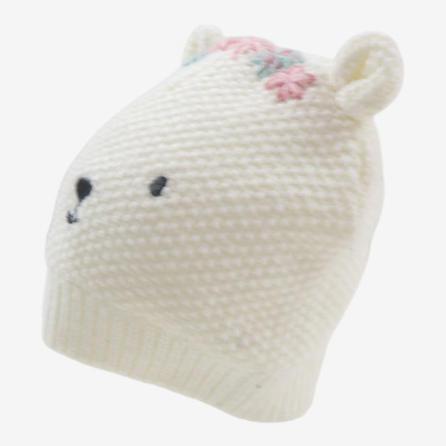Cream Bear Hat with Flowers
