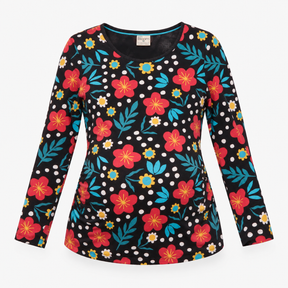 Top organic maternity nursing floral print navy