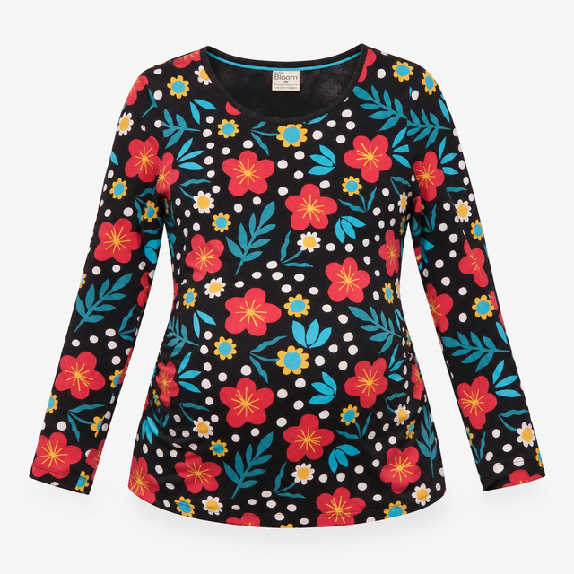 Top organic maternity nursing floral print navy