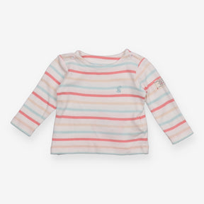 Tee LS muted stripes button shoulders