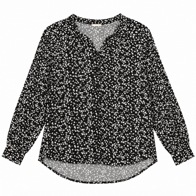 Long sleeve Blouse Black White Star Print