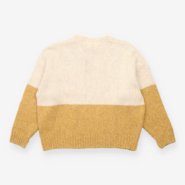 Cream & Mustard Colour Block Cable Knit Jumper