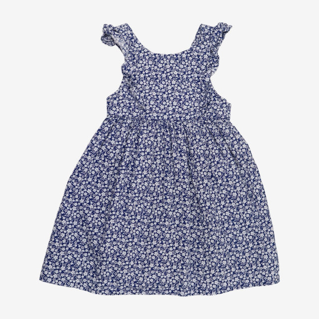 sleeveless blue dress white flower