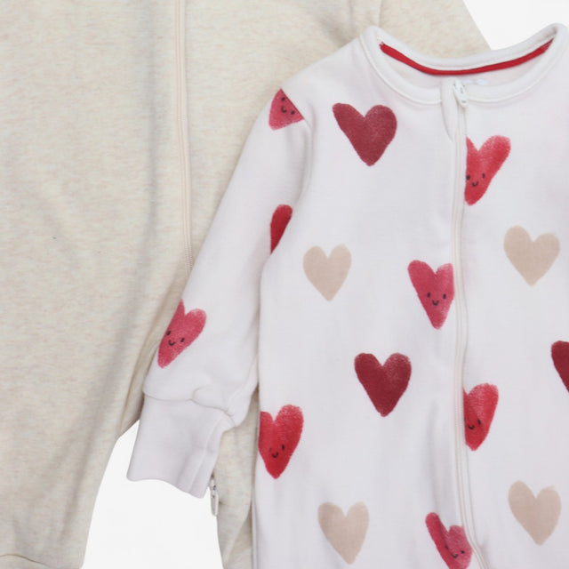 2 pcs sleepsuit cream hearts with face