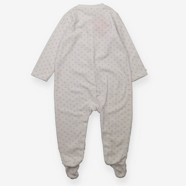 Sleepsuit white velour pink polka dots
