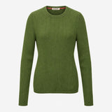 Olive Green 100% Merino Wool Ribbed Knit Crew Neck