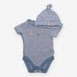 Bodysuit and Hat Blue Strip Duckling Embroidered