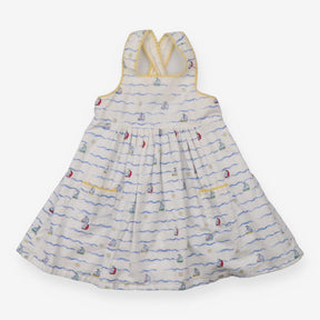 Sundress white waves ships yellow edging