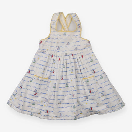 Sundress white waves ships yellow edging