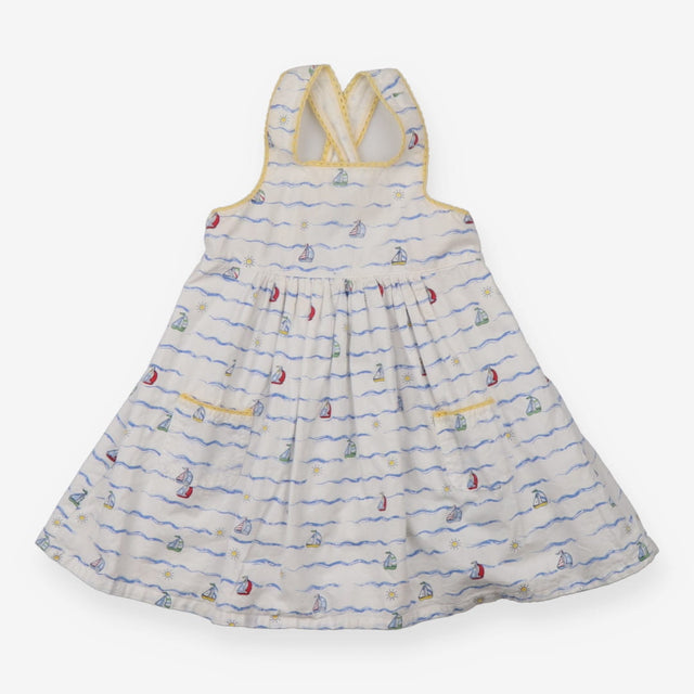 Sundress white waves ships yellow edging