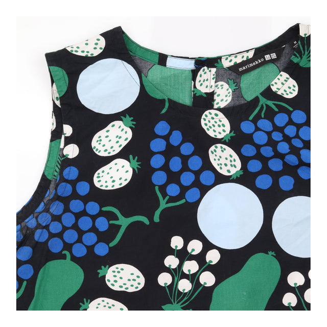 Dress Sleeveless A-Line Botanical Fruit Print Blac