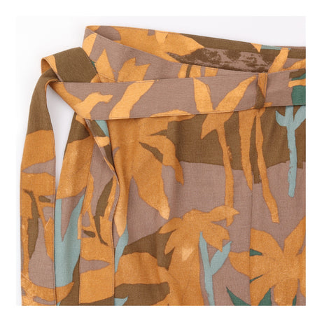 Wrap Skirt Mustard Brown Botanical Print Tie Waist