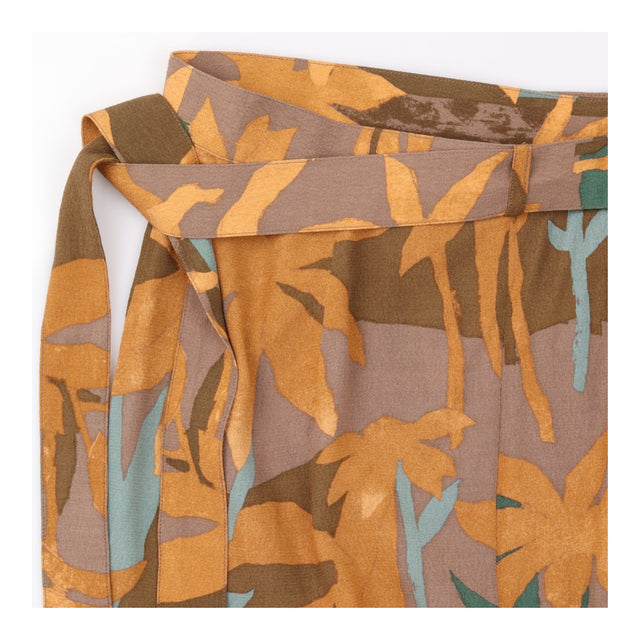 Wrap Skirt Mustard Brown Botanical Print Tie Waist