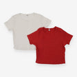 Uniqlo Mini Ribbed T‑Shirt – White & Brick 2pk