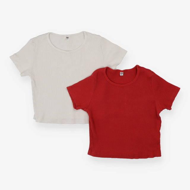 Uniqlo Mini Ribbed T‑Shirt – White & Brick 2pk