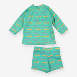 Rash Vest & Swim Shorts Green with Crocodiles