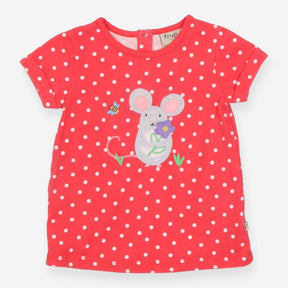 T-Shirt Red Polka Dot Mouse Applique