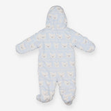 Blue fleece pramsuit with polar bear faces