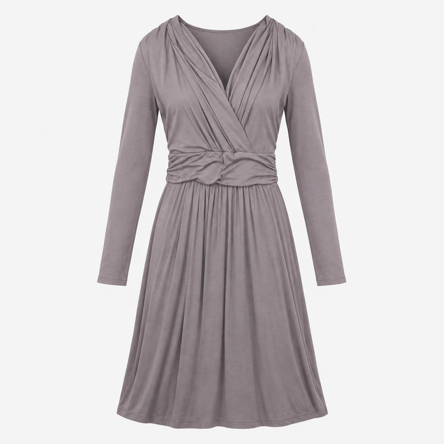 Dress Jersey Long Sleeve Wrap Front Taupe