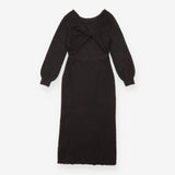 Maxi Dress Black Cosy Knit Twist Back