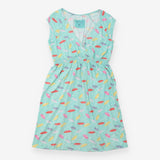 Dress Aqua Parasol Print Organic Cotton V-Neck Wra