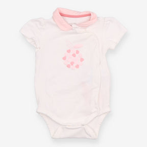 Bodysuit Short Sleeve White with Pink Collar 
