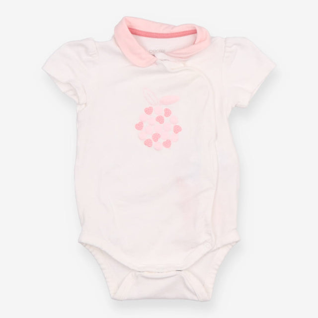 Bodysuit Short Sleeve White with Pink Collar 