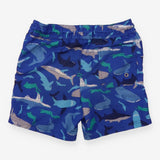 Swim shorts blue sharks with green drawstrings