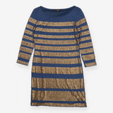 Navy Boatneck Midi Jersey Dress – Gold Sequin Stri