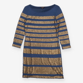 Navy Boatneck Midi Jersey Dress – Gold Sequin Stri