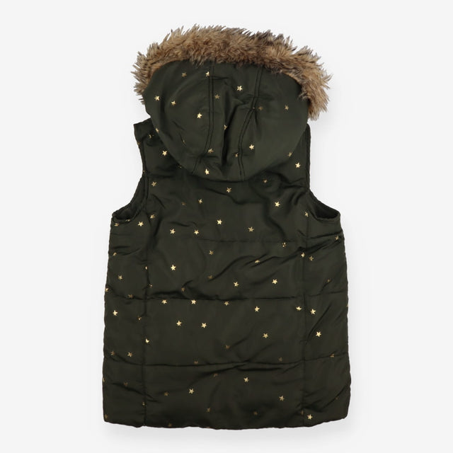Coat green gold stars fur hood