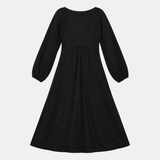 Midi Dress in Black Jersey with Ruched V-Neck