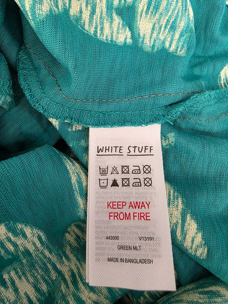 T-Shirt Teal Green Cream Floral Print Notch Neck S