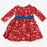 Dress red jersey festive animals blue sash