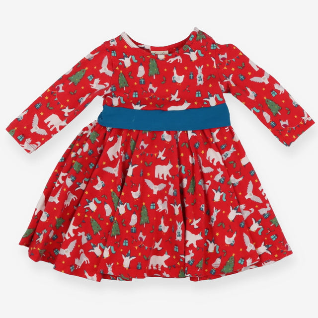 Dress red jersey festive animals blue sash