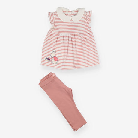 Outfit pink stripe smock dress pink leggings