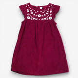 Plum cord dress with white flower applique