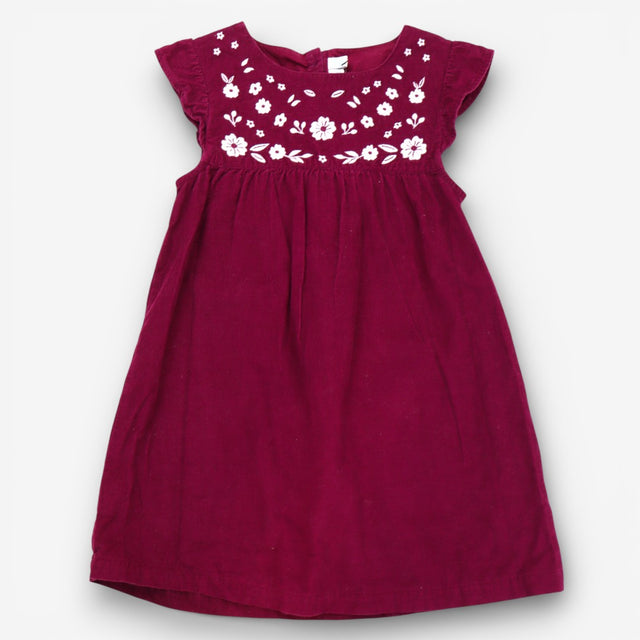 Plum cord dress with white flower applique