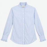 Shirt Blue White Pinstripe Cotton Ruffle Collar