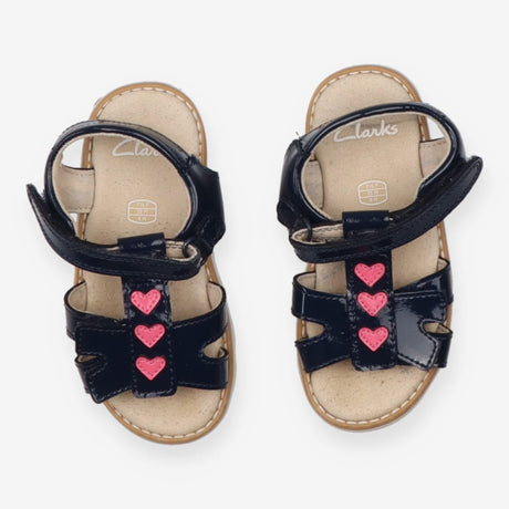 Sandals Blue Leather with Heart Appliques