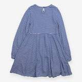 Dress Long Sleeve Blue Stripe Rainbow Applique