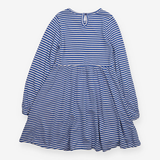 Dress Long Sleeve Blue Stripe Rainbow Applique