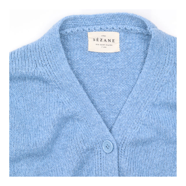 Cardigan Blue Cotton Knit Oversized V Neck
