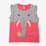 Tee frill sleeves pink grey elephant