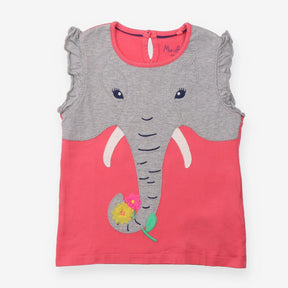 Tee frill sleeves pink grey elephant