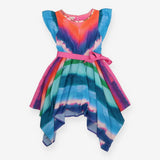 Dress Short Sleeve Bright Tie Dye with Sequin Neck