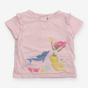 T-Shirt Pink Stripe Mermaid Applique