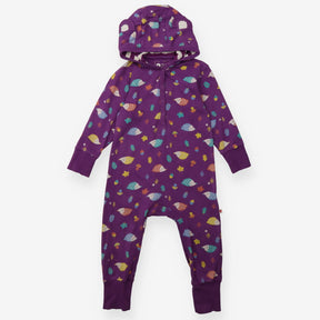 Hooded Onesie Purple with Hedgehogs
