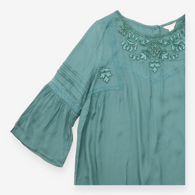 Teal Green 100% Viscose Beaded Hand Embroidered La